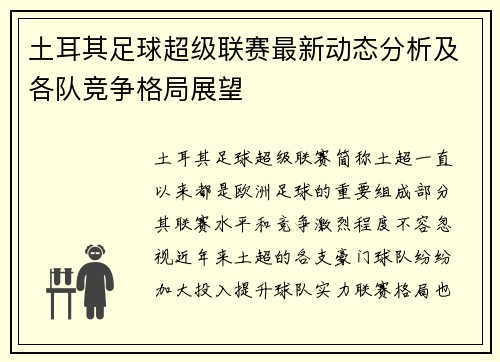 土耳其足球超级联赛最新动态分析及各队竞争格局展望